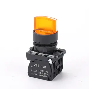 XB5 auto-bloqueio iluminado botão interruptor amarelo LED 3 posições giratório de plástico botão interruptores com luz