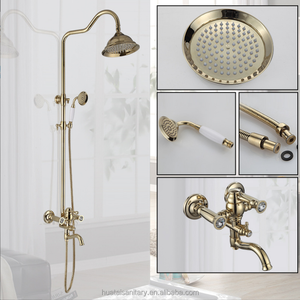 <span class=keywords><strong>Mitigeur</strong></span> d'eau en laiton chromé robinet coulissant noir or robinet salle <span class=keywords><strong>de</strong></span> bain tête robinet ensemble colonne <span class=keywords><strong>de</strong></span> <span class=keywords><strong>douche</strong></span> dorée - Product Image 2