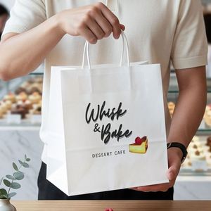 Custom Eco-Friendly Recyclable <b>Biodegradable</b> Disposable White Kraft <b>Paper</b> Food Packaging Bags Handles for Bread Dessert - Product Image 4