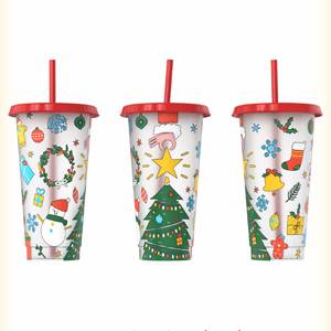 24oz Large Capacity American Style Eco-Friendly Reusable Color-Changing PP <b>Plastic</b> Cup with <b>Straw</b> and Lid - Product Image 1