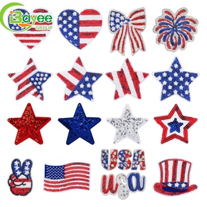 Parches Bordados Duraderos y Resistentes, Parches Termoadhesivos con Diseño de Bandera Americana, Estrella y Corazón, Apliques Decorativos para Manualidades - Product Image 1