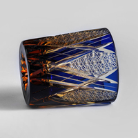 Verre à whisky japonais taillé à la main en cristal, tasse en verre bicolore sculptée à la main pour le bourbon, les cocktails et la décoration de bar à domicile