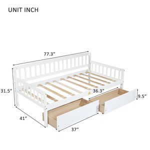 White Solid Wood <b>Kids</b> <b>Storage</b> Bed With Drawers And Guardrails For Bedroom Child Use - Product Image 4