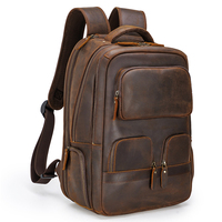 Vintage Cowhide Laptop Computer Large Capacity USB Crazy Horse Cow Bags Men Custom Business Travel Genuine Leather Backpack
