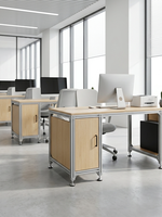 Bureau moderne et simple en profilé aluminium avec plateau en bois massif, armoire principale, poste de travail informatique commercial multifonctionnel