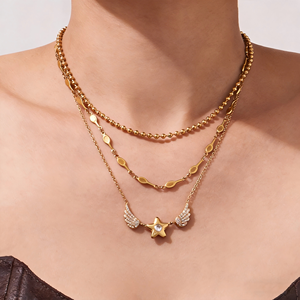Delicado Collar de Acero Inoxidable 316L Chapado en Oro PVD de 14k y 18k con Colgante de Estrella y Ala para Mujer, Joyería Fina - Product Image 1