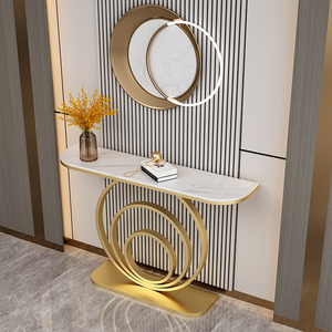 Mesa <span class=keywords><strong>Consola</strong></span> de Hierro Moderna y Elegante con Estante Circular para Decoración de Entrada de Casa, Hecho en China - Product Image 4