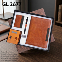 Ensemble cadeau d'entreprise haut de gamme 4 pièces : carnet en cuir PU A5, stylos métalliques, porte-cartes, support de téléphone portable personnalisé fait main pour le bureau