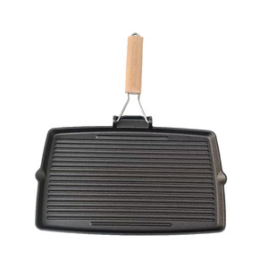 Cast Iron Griddle Pan With Folding Handle Rectangular Thickened Durable For Induction Cooking - Product Image 2