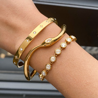 Brazalete Irregular de la Serie Serpiente con Incrustaciones de Circonio en Acero Inoxidable y Oro de 18K, Diseño de Moda, Accesorio de Joyería que No se Desvanece