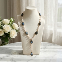 Collier élégant en forme de goutte d'eau avec labradorite, perles et chaîne longue en Y, bijoux raffinés, cadeau pour femmes, mariage, fête
