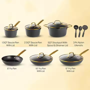 12-pcs poignée en acier inoxydable <span class=keywords><strong>doré</strong></span> stock poêle poêle à Sauce casserole en aluminium antiadhésif batterie de cuisine noir - Product Image 1
