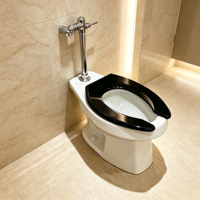 WC sur pied pour hôpital et toilettes publiques, avec siège noir, chasse d'eau haute pression, économie d'eau antibactérienne