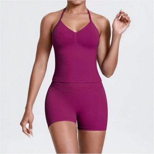 Diseño con costuras que realzan la figura y ajuste ceñido, elegante cuello halter en V y ajuste <span class=keywords><strong>de</strong></span> cobertura total, manga asimétrica única y corte recortado. - Product Image 1