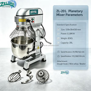 Mélangeur planétaire commercial 20L 3 vitesses avec crochet pétrisseur, batteur <span class=keywords><strong>plat</strong></span> et fouet métallique pour boulangerie et pâtisserie - Product Image 6