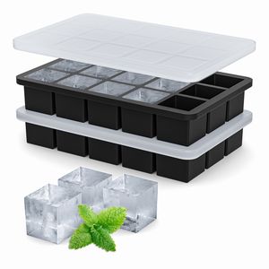 Bacs à glaçons en silicone avec couvercle 2 pouces énormes cubes pour whisky fusion lente idéal pour les cocktails Bourbon <span class=keywords><strong>Scotch</strong></span> et Home Bar - Product Image 2
