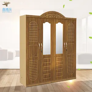 Good selling home Bedroom Furniture steel almirah lemari pakaian besi armario Metal Imprint cabinet 4 door wardrobe with mirror