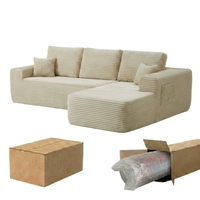 Sofa Seksional Modern Japandi Corduroy 3 Bagian, Modular, Dapat Dibalik, dengan Penyimpanan Samping Berisi Spons, untuk Ruang Tamu