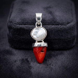 Pendentif artisanal en argent sterling 925 avec corail rouge et perle Biwa, bijoux faits à la main, 9 grammes d'argent, prix de gros - Product Image 3