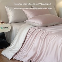 Parure de lit quatre pièces 100 % importée de qualité supérieure, couleurs unies, satin haute densité, style urbain américain, toucher doux comme de la peau nue