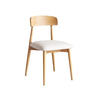 Chaise de salle à manger nordique en bois massif avec dossier, style moderne minimaliste, couleur crème, pour salon et salle à manger - Product Image 1