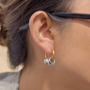 Pendientes de aro de acero inoxidable con diseño geométrico en tono dorado y plateado, joyería de moda para mujer - Product Image 3