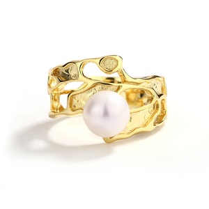 KAMMY 7.5-8mm Bague de fiançailles réglable en or 18 carats plaqué or, design corail vintage, perles d'eau douce de luxe pour femmes, argent sterling 925 - Product Image 2