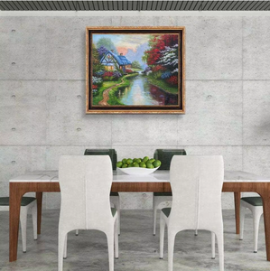 رسم يدوي للقرية تشبه الأحلام ملونة زهرة جراديرن المناظر الطبيعية كوخ عيد الميلاد لوحة زيتية - Product Image 6