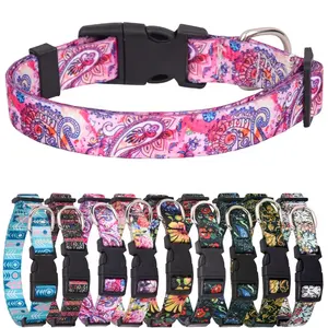 Beirui Fábrica Ajustable Durable Nylon Estampado floral Accesorios para mascotas Collar de perro al por mayor