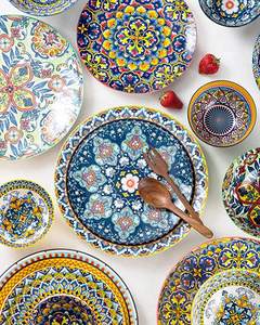 Platos bohemios de cerámica para cena, 8,7/10,6 pulgadas, postre, ensalada, aperitivo, platos de porcelana, servicio colorido - Product Image 4