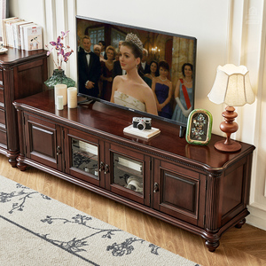 Mueble de TV de Madera Maciza Estilo Americano con Mesa de Centro y Combinación de Mueble Bajo, en Madera de Seda Dorada, Hecho en Shanghái, Marca Ameri - Product Image 5