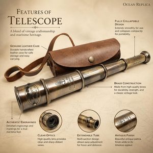 Telescopio Civil de Latón Vintage ALFA NAUTICAL, Lente de 18 mm, Distancia Focal de 500 mm, Aumento de 4-9.9x, Telescopio de Mano Tipo Pirata para Buceo - Product Image 3