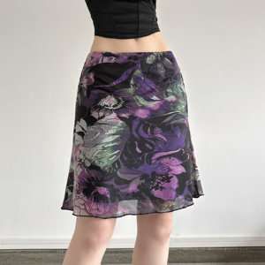 Falda Midi de Verano para Mujer, Estilo Y2K, Ombre Dip-Dye, Transpirable, Ecológica, Fruncida, Vintage, Cintura Baja, Tejido de Malla, para Vacaciones - Product Image 5