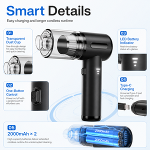 OEM ODM 15KPa Brushless Cordless Handheld Vacuum Cleaner 65W Rechargeable 2 in 1 <b>Car</b> Vacuum Air Duster <b>Blower</b> with 7 Accessories - Product Image 4