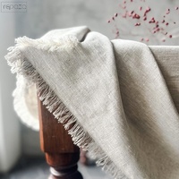 Nappe en lin à bords bruts gris mélangé avec franges – Nappe en lin épaisse et élégante style campagnard