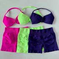Ensemble de yoga sans couture pour femme avec logo personnalisé : haut court, soutien-gorge et short taille haute froncé aux fesses