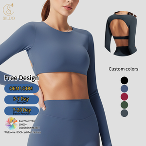 Haut de yoga moulant à manches longues pour <span class=keywords><strong>femme</strong></span>, respirant, avec soutien-gorge intégré sexy <span class=keywords><strong>dos</strong></span> nu, coupe ajustée, couleur unie, idéal pour la gym - Product Image 1