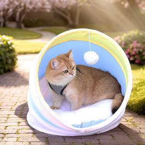 Casa y <span class=keywords><strong>Cueva</strong></span> Plegable para Gatos de Interior con Colchoneta Desmontable, Cama Acogedora Tipo Tienda de Campaña - Product Image 3