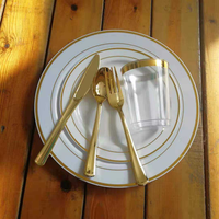 175 pièces Assiettes jetables en plastique à bordure dorée, élégantes et robustes, pour desserts de fête et mariages, ensemble de vaisselle