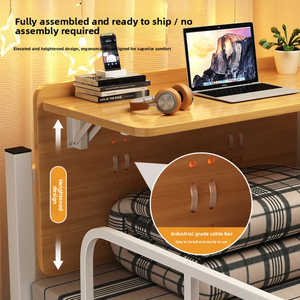 <span class=keywords><strong>Lit</strong></span> superposé pliable gain de place avec bureau informatique intégré, plateau large et rétractable pour rangement, table d'écriture suspendue pour dortoir - Product Image 2