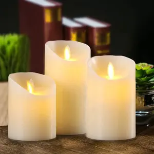 Vente en gros de bougies de Noël électriques à LED sans flamme à piles Lot de 3 bougies coniques en cire avec minuterie à distance et gradateur