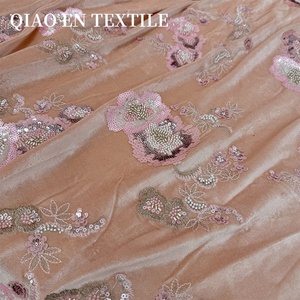 Tissu brodé de haute qualité en velours extensible résistant, broderie de perles tridimensionnelle, brocart, robes, costumes de danse Qipao, faits à la main - Product Image 3