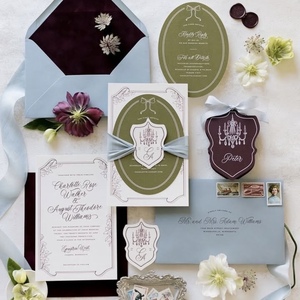 Juego de Invitaciones de Boda de Lujo con Impresión Tipográfica, Monograma en Relieve Personalizado, Papel Elegante, Cinta Decorativa, Tarjeta de Felicitación con Detalles de RSVP - Product Image 1