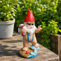 Statuette de gnome de jardin en résine, statue de nain surfiste avec bouée de natation, bikini, chapeau conique rouge, ornement de table