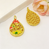 Pendentif Goutte d'Eau Lotus Poisson en Émail Filigrané Creux Style Chinois, Breloques Tendance pour la Confection de Chaînes de Pulls