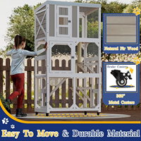 Enclos mobile pour chats d'extérieur en bois, multi-niveaux, avec roues, 3 plateformes, toit imperméable, abri gris pour félins