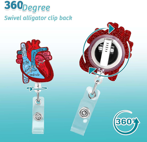 En gros, Porte-badge rétractable en acrylique pailleté en forme de cœur et porte-carte d'identité pour infirmières et médecins, pour le travail - Product Image 4