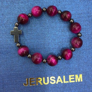 Natural Rose <b>Red</b> Tiger's Eye Cross <b>Bracelet</b> Beaded Jewelry 10mm Plum <b>Red</b> Religious Ceremonies - Product Image 5