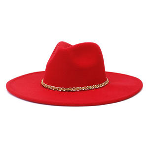 หมวกเฟโดราหนังกลับหลากสี <span class=keywords><strong>SU24</strong></span> ปีกกว้างแบน ตกแต่งด้วยโซ่โลหะสีกากี สำหรับงานปาร์ตี้และการเดินทาง - Product Image 2