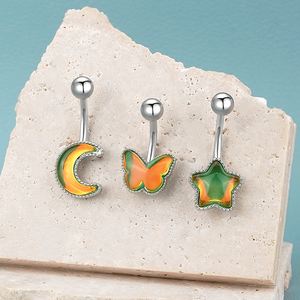 Lingchee acier chirurgical époxy Flash <span class=keywords><strong>Film</strong></span> ventre Piercing carré étoile lune papillon paillettes nombril cloche bouton anneau bijoux de corps - Product Image 2